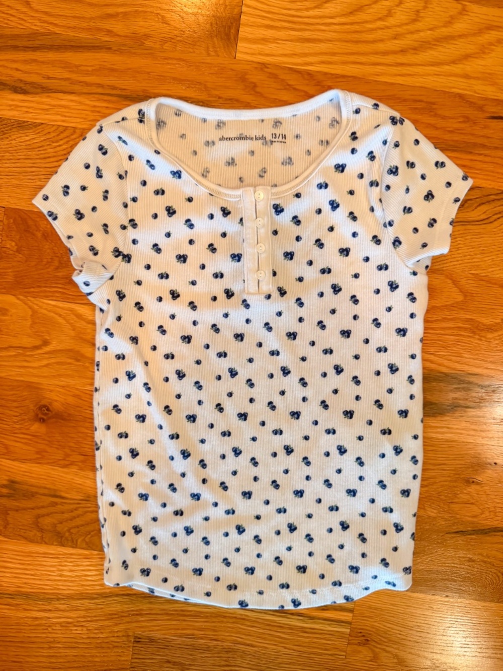 Abercrombie Kids White Henley Tee with Blueberry Print Size 13/14